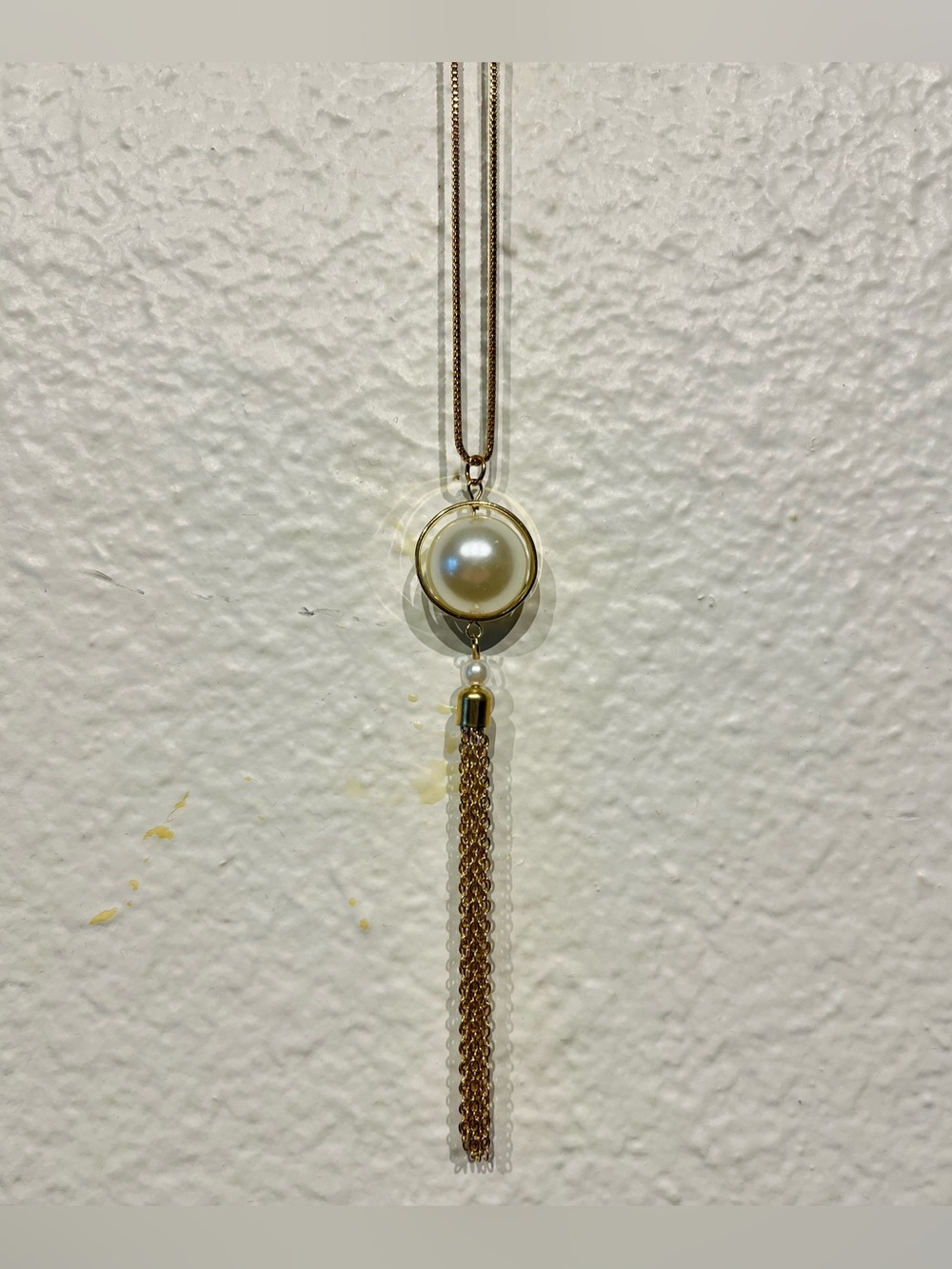 Long Gold Pearl Tassel Pendant Necklace